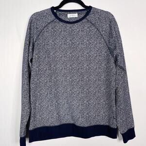 Saturdays New York City Mens Small Navy Blue White Zebra Knit Crew Neck Sweater